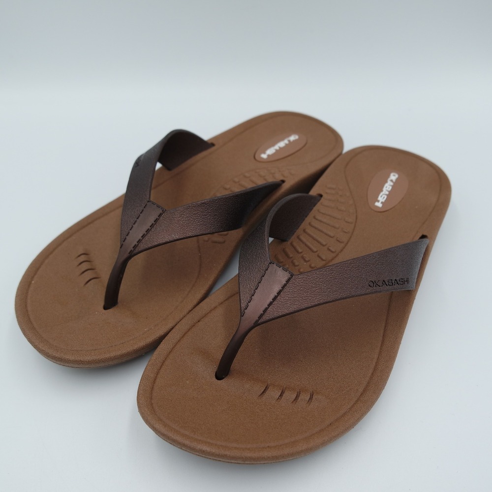 Okabashi Brown Flip Flop Sandals Womens Size S Small Made in USA Arch Support